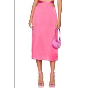 Revolve WeWoreWhat Women's Cut Out Midi Skirt Satin Charmeuse Hot Pink Sz M NWT
